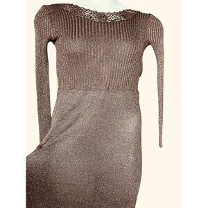 Vtg 70's WENJILLI Copper Metallic Slinky Knit Lurex Glitter Maxi Dress 11/12